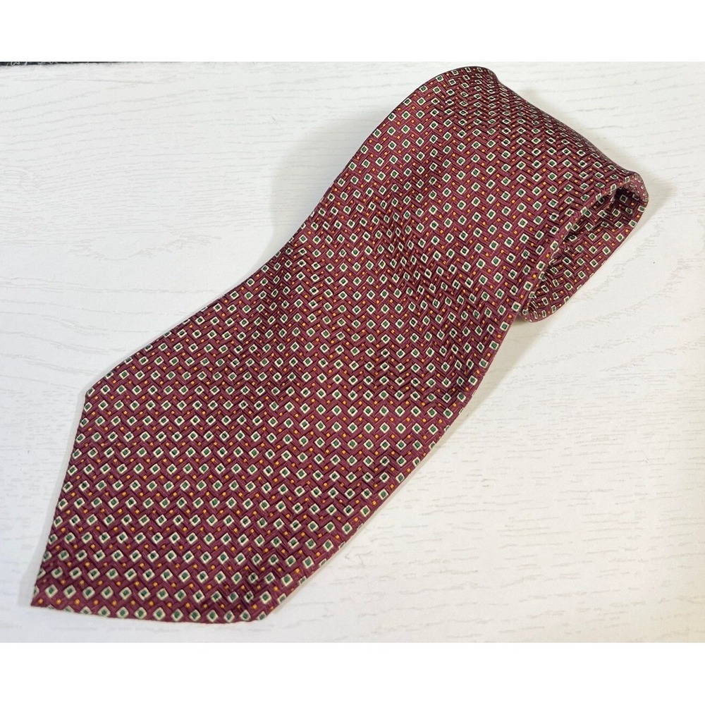 Polo Ralph Lauren Necktie Silk Handmade Geometric‎ Pattern Burgundy